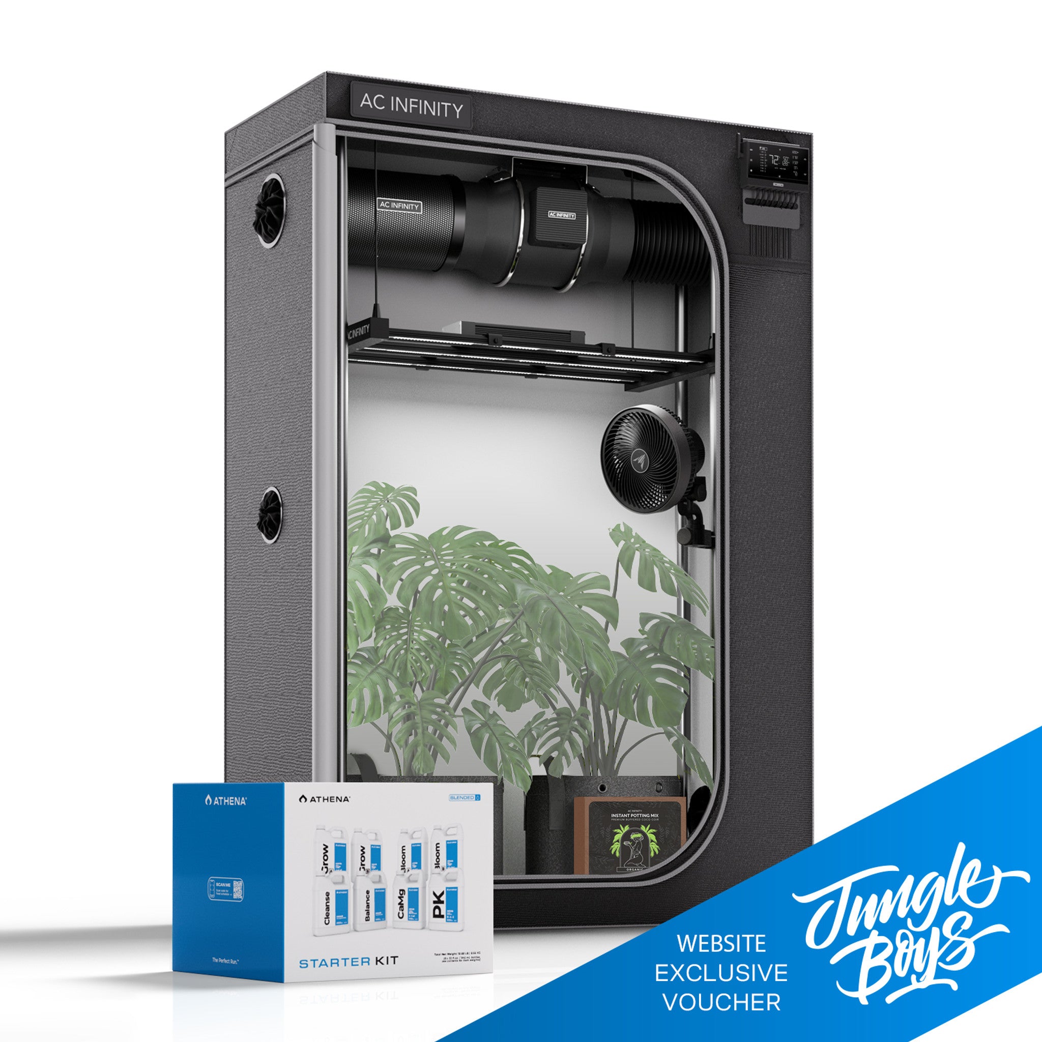 AC Infinity Cultivator Kit, Complete 2-Plant Grow Tent System with Dynamic Learning AI Control and Athena Blended Starter Kit. WiFi-Integrated