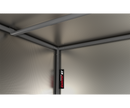 Metal ceiling with a brand logo on a white background