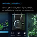 AC Infinity dynamic dispensing device with text about pH control in aquariums, hydroponics, and laboratories.