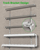 Track bracket design with installation instructions on a gray background