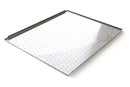 Metal baking tray with perforated design on a white background