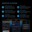Adaptive AI system features with smartphone screens displaying app interface on a dark background