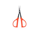 Scissors with orange handles on a white background