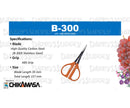 Chikamasa B-300 scissors packaging with specifications and branding on a white background.