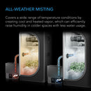 Humidifier with all-weather misting technology on a black background