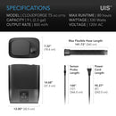 Product specifications for a UIS Cloudforce T5 water pump with dimensions and features.