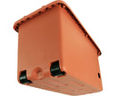 Orange plastic component with black rubber gaskets on a white background