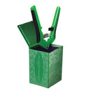Green box cutter with a decorative green box on a white background