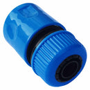 Blue garden hose connector on a white background