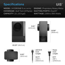 Technical specifications and dimensions of a device with UIS branding