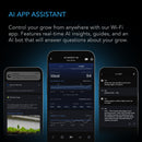 AI app assistant for controlling plant growth with a Wi-Fi app on a dark background