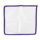 White square cloth with purple border on a white background
