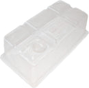 Clear plastic container on a white background