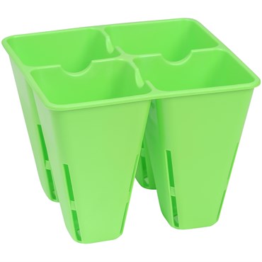 Green plastic container with multiple compartments on a white background