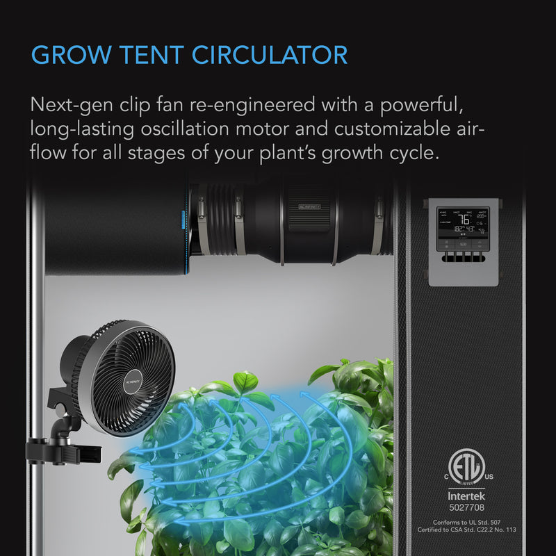 AC Infinity CLOUDRAY Grow Tent Clip Fan Auto Oscillation S6