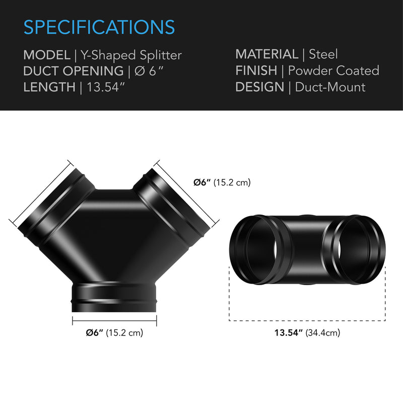 AC infinity 3-way duct splitter, 6 inch