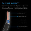 Cable with labeled components on a black background, highlighting durability and quality.