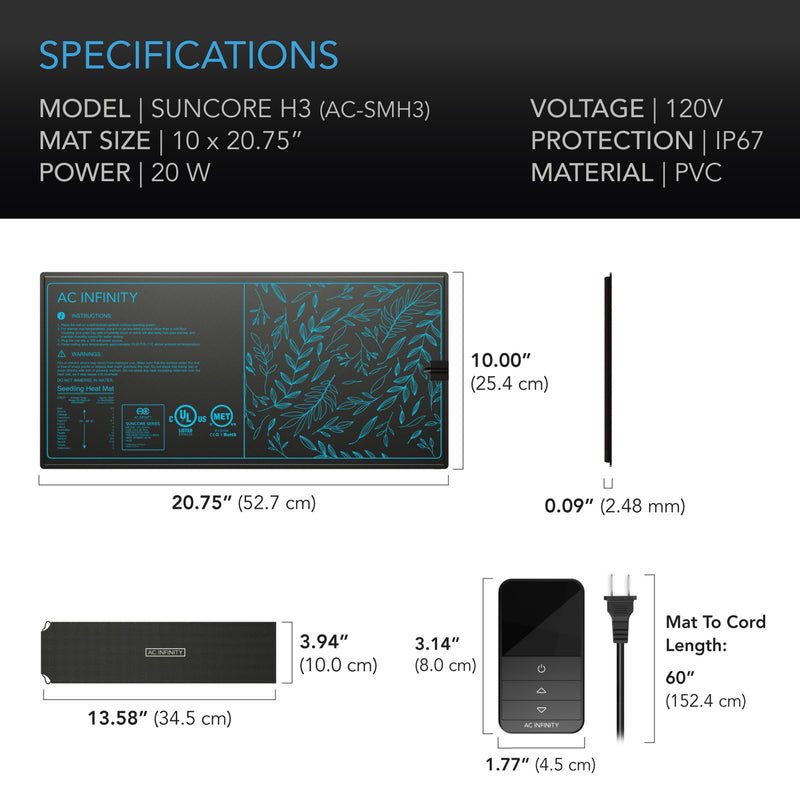 SUNCORE H3, Seedling Heat Mat with Heat Controller