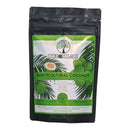 A black stand-up pouch bag of BuildASoil Horticultural Coconut, with a green and white label showing the product name and an image of a coconut tree.