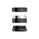 Stack of black and silver cylindrical objects on a white background