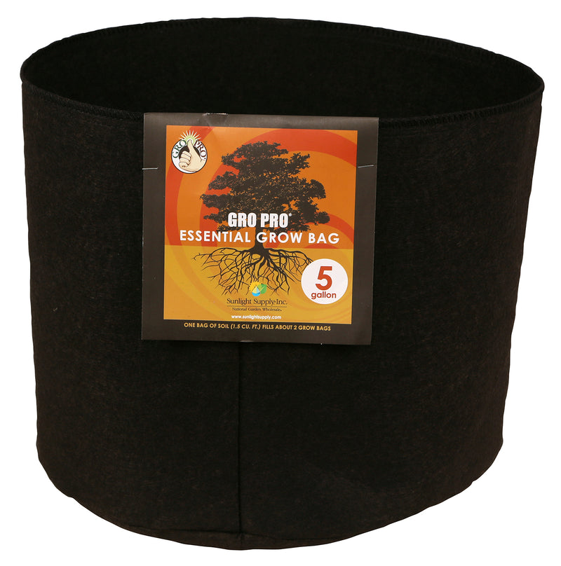 Gro Pro Essential Round Fabric Pot 5 Gallon Black