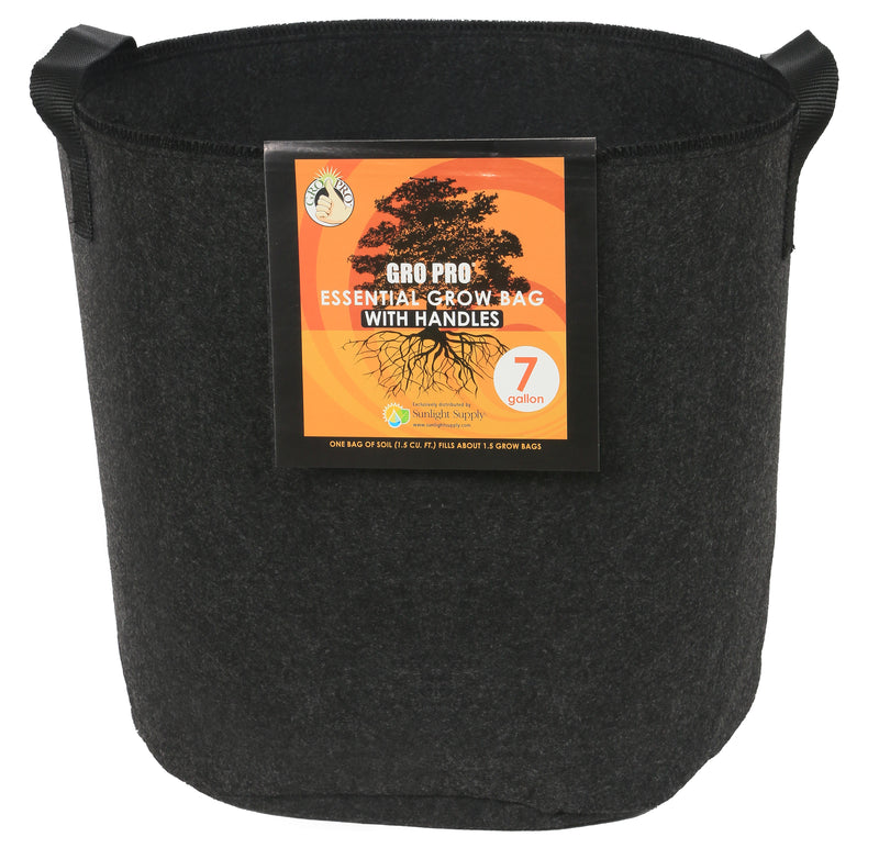 Gro Pro Essential Round Fabric Pot with Handles Black 7 Gallon - Black