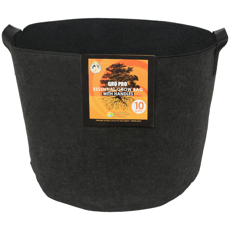 Gro Pro Essential Round Fabric Pot with Handles Black 10 Gallon - Black