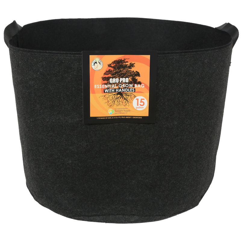 Gro Pro Essential Round Fabric Pot with Handles Black 15 Gallon - Black