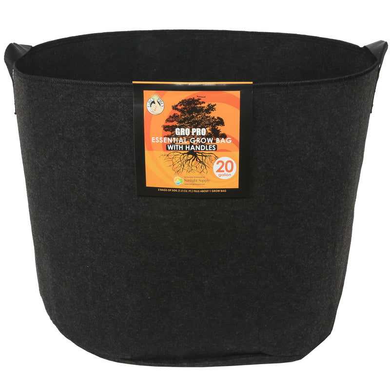 Gro Pro Essential Round Fabric Pot with Handles Black 20 Gallon - Black