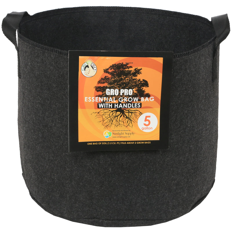 Gro Pro Essential Round Fabric Pot with Handles Black 5 Gallon - Black
